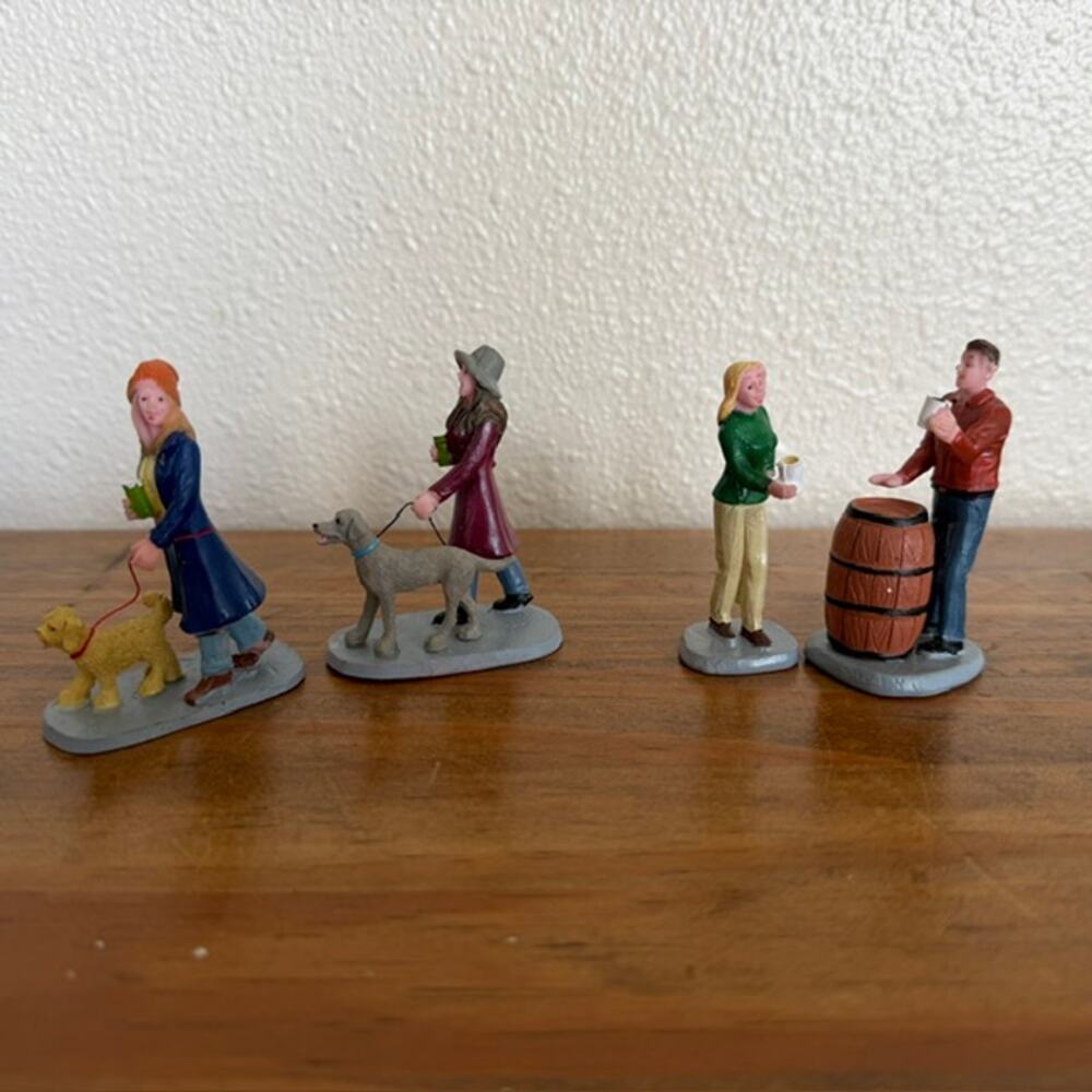 Lemax Christmas Village Cheer set of 2 and Multi-tasking Ladies walking dogs